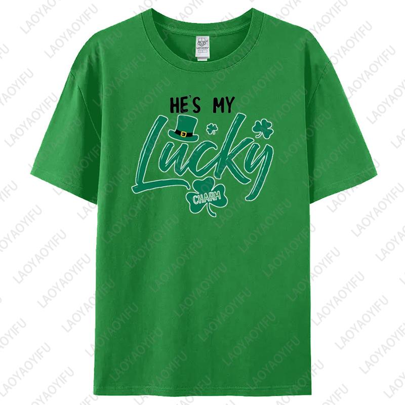 My Lucky Charm His and Hers Matching Unisex Cotton Tshirts Fun Couples Outfit St Patricks Day Tops Husband Wife Lovers Clothes