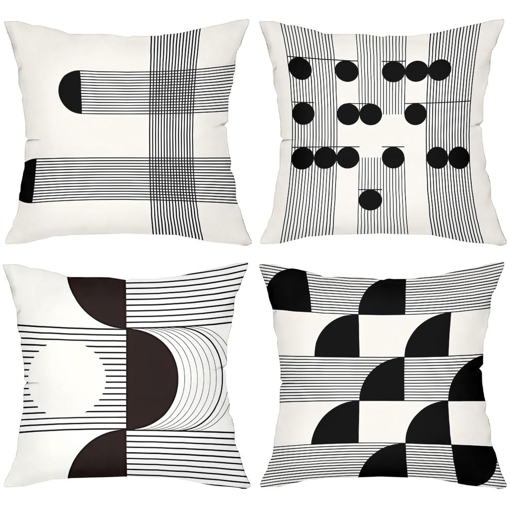 Modern Black White Patterned Decorative Throw Pillows Polyester pillowcase, sofa decorative cushion cov