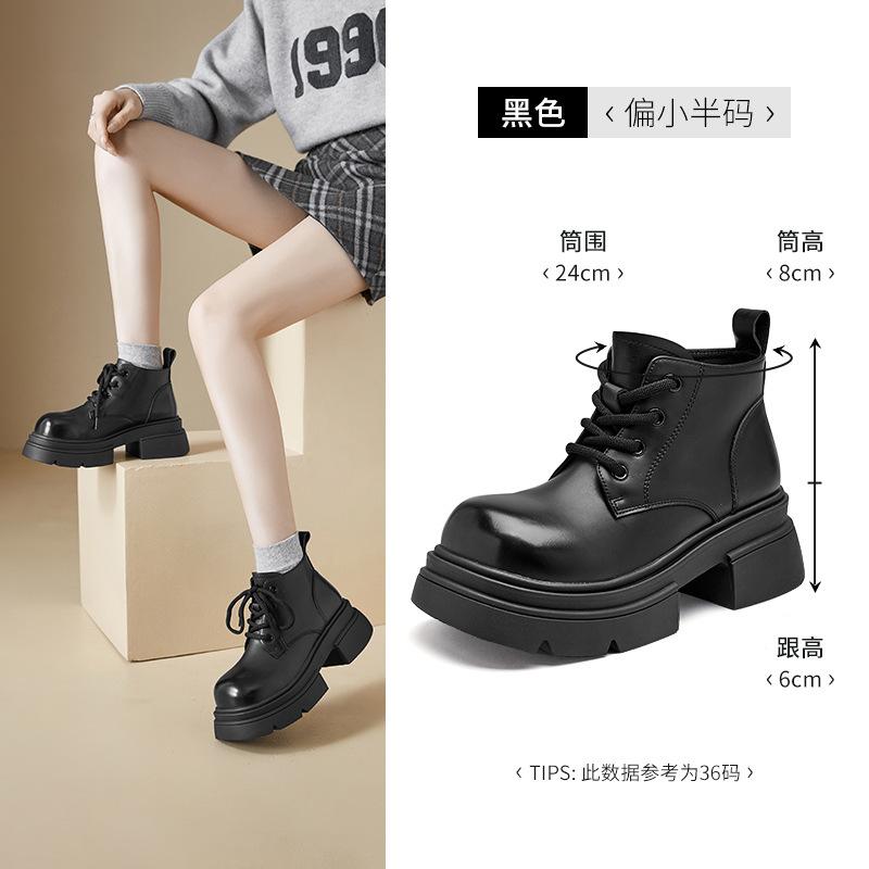 Augustine black Martin boots New winter thick heel thick sole low-top British lace-up short boots 35