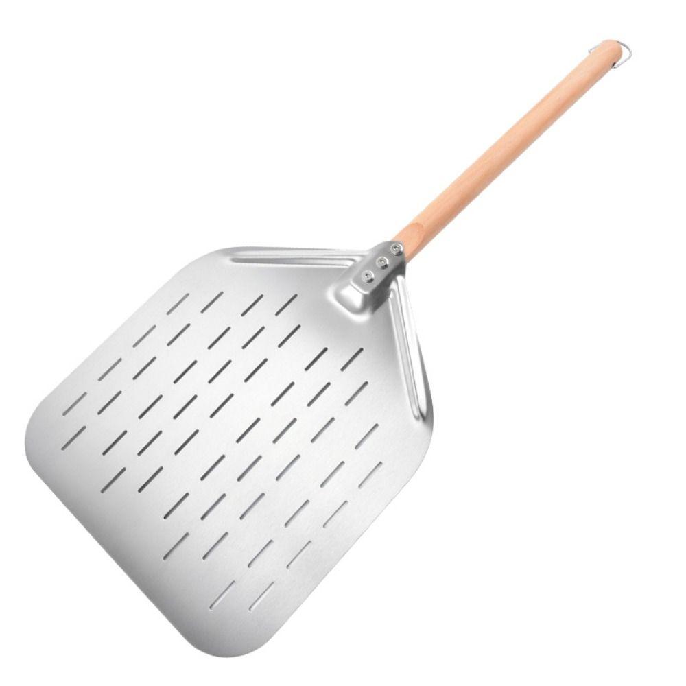 Lightweight 12 Inch Pizza Shovel Stainless Steel Wooden Handle Pizza Peel Perforated Anti-scalding Pizza Turning Tool Bakery