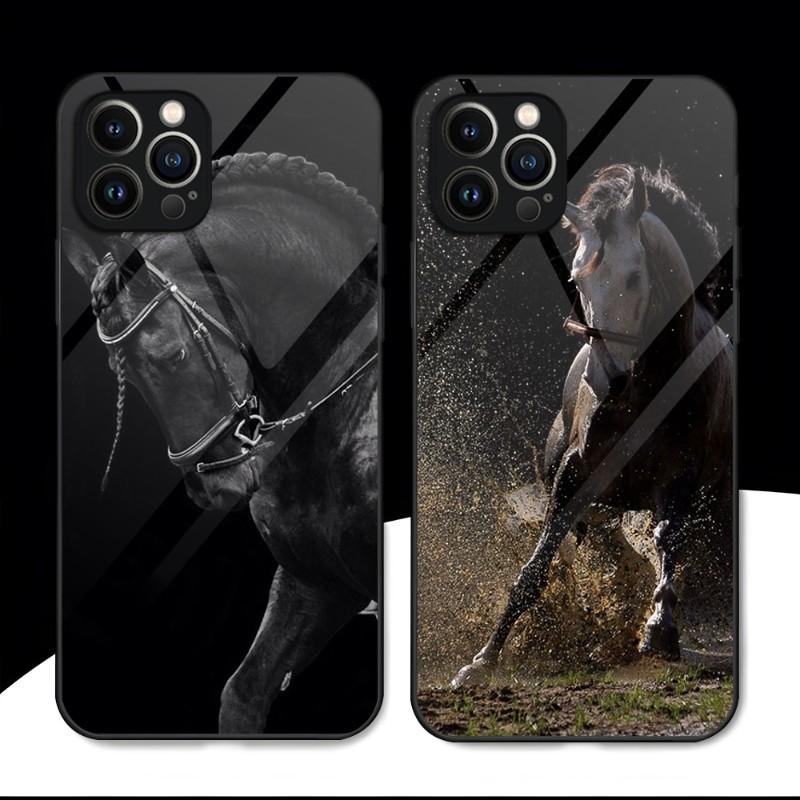 Domineering Cool Horse Phone Case Tempered Glass For IPhone 13 12 11 14 Pro Max Mini X XR XS 8 7 6s Plus SE 2020 Cover
