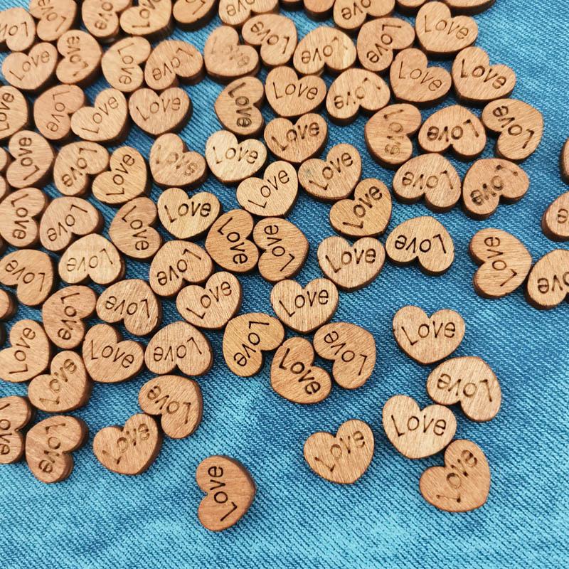 (100pcs/pack) Heart-shaped Wood Colour Buttons Handwork Sewing Scrapbook Clothing Crafts Accessories Home Decoration