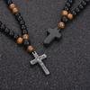 Handgefertigte schwarze Onyx-Kreuz-Halskette für Männer mit geometrischem Design und Perlenkette