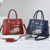 Women Embroidery Lotus Pattern Shoulder Bag Large Capacity Tote Handbag