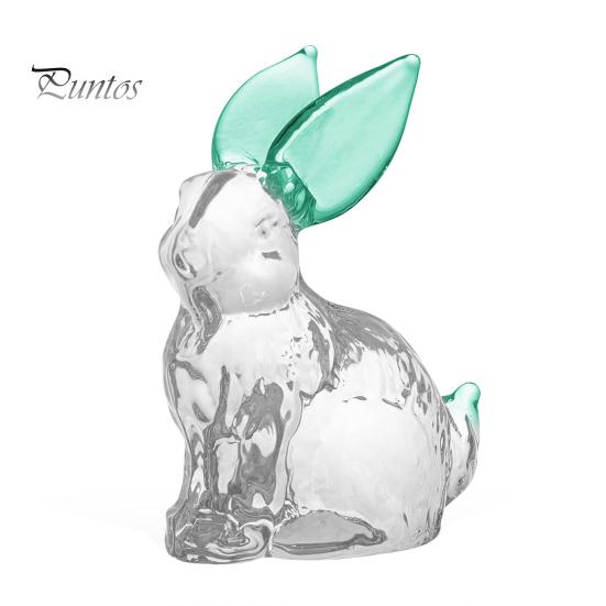 

Стеклянная фигурка кролика, прозрачное украшение в виде кролика с окрашенными ушами, коллекционное центральное украшение в виде кролика для стола, весеннее пасхальное украшение зелёный