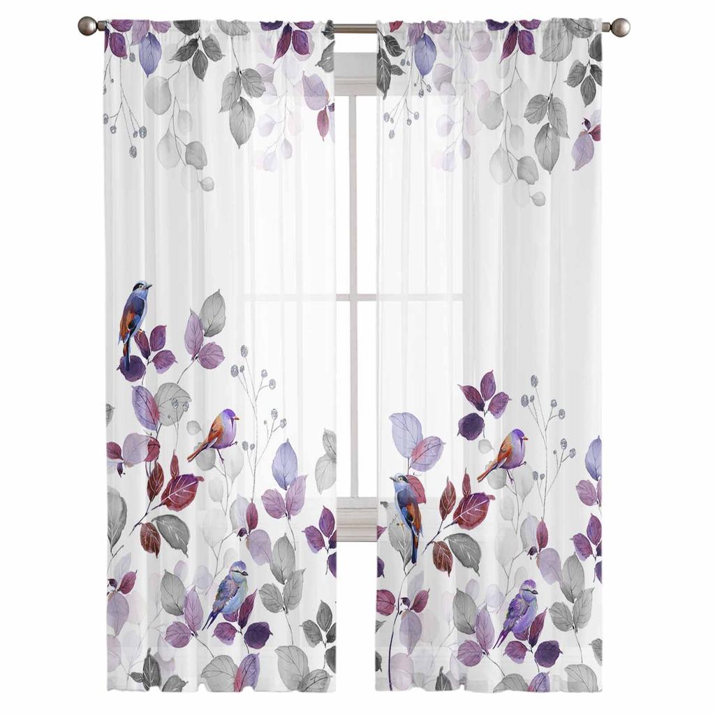 Blatt Amerikanischer Landhausstil Spottdrossel Transparenter Fenstervorhang Tüllvorhänge für Wohnzimmer Schlafzimmer Hotel Heimdeko Voile-Deko