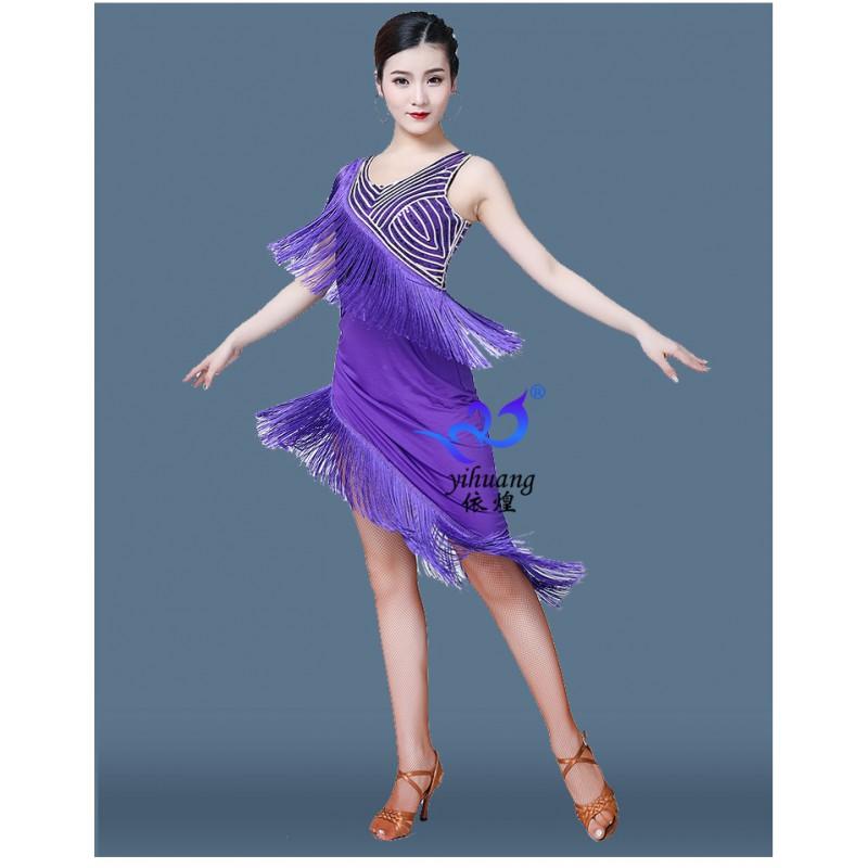 Latin Dance Sequin Fringe Dress Practice Performance Costume Women Stage Dancewear