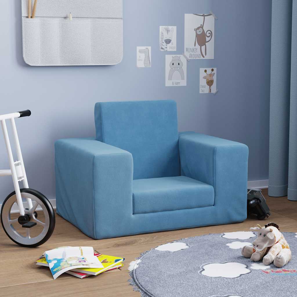 Kids Sleeper Sofa Blue Soft Plush