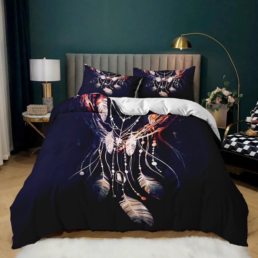 Dream Catcher Duvet Cover Set for Kids Polyester Bedding Set 3D Print Colourful Feather Pattern Bohemian Style King Queen Size