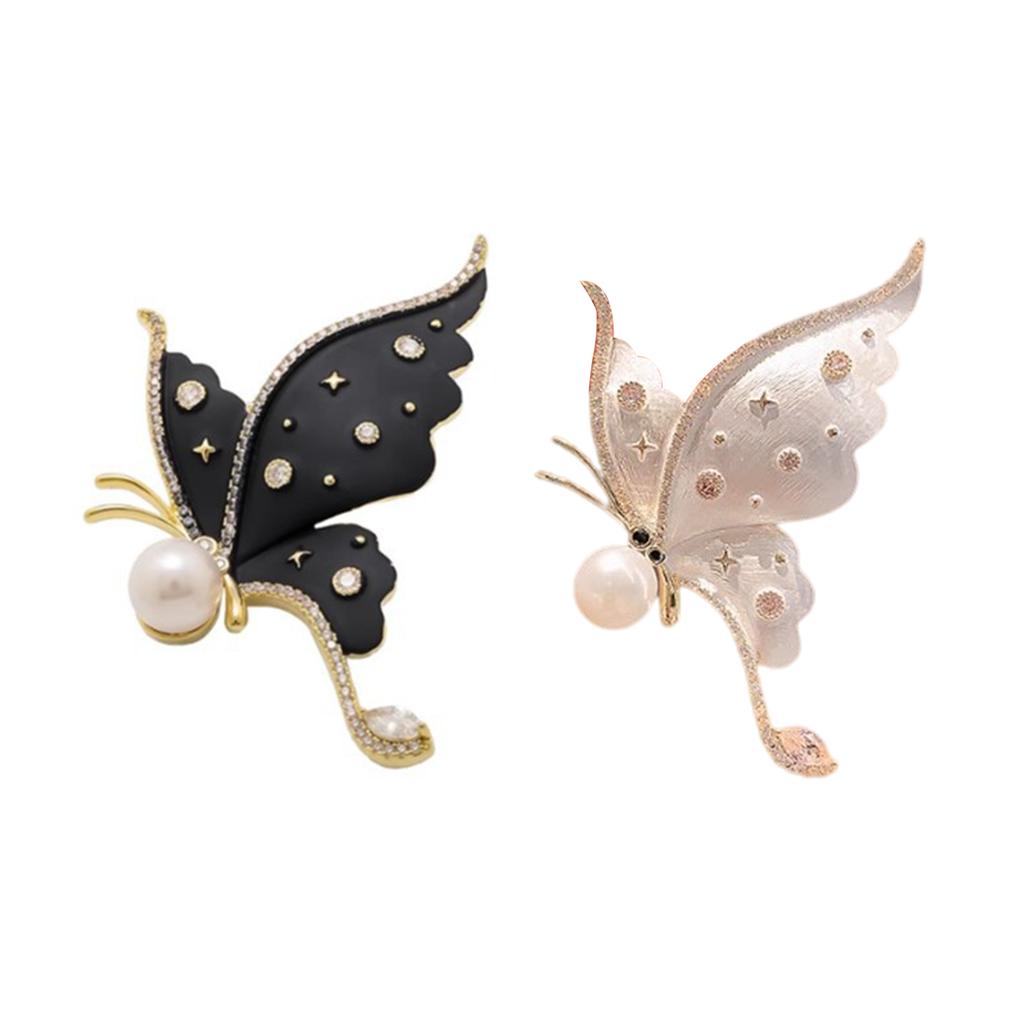 Vintage Rhinestones Butterfly Brooch Inlaid with Cubic Zirconia and Pearls Accent for Women's Clothing Accessories
