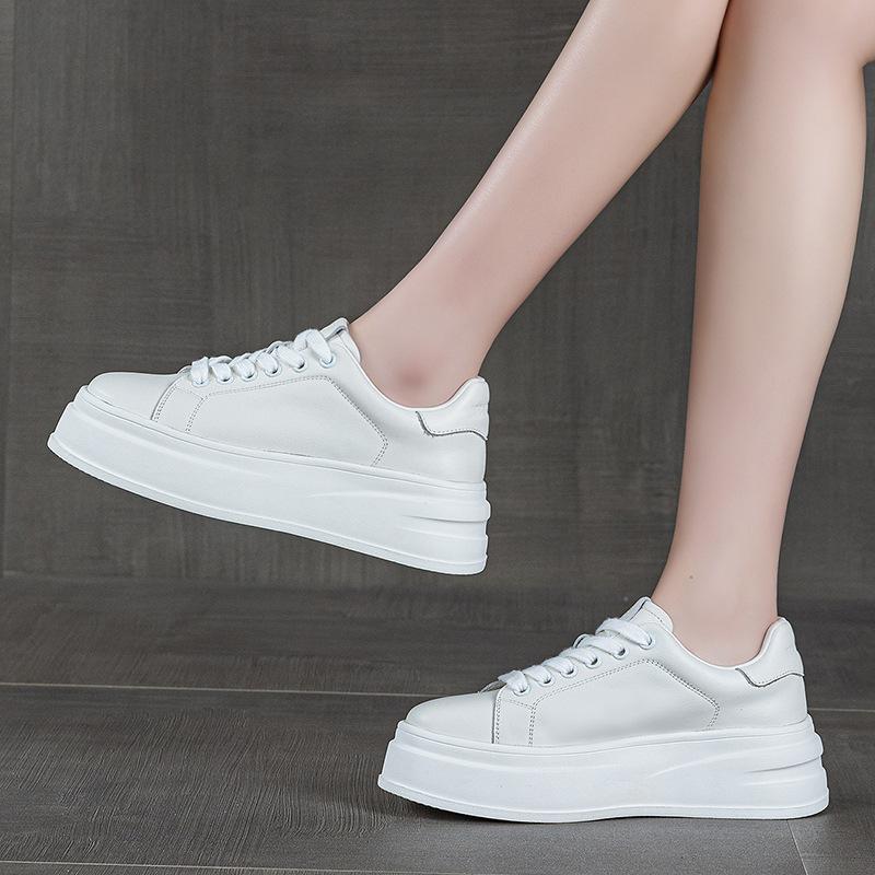 

The first layer of cowhide thick-soled heightening board shoes women s spring and summer new versatile muffin shoes sports and leisure white shoes 40