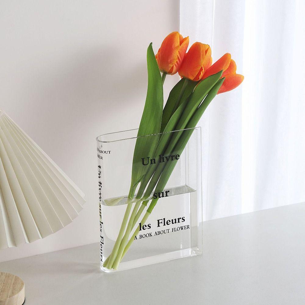 Unique Shape Book Letter Acrylic Vase Aesthetic Clear Book Vase Transparent Vase Office
