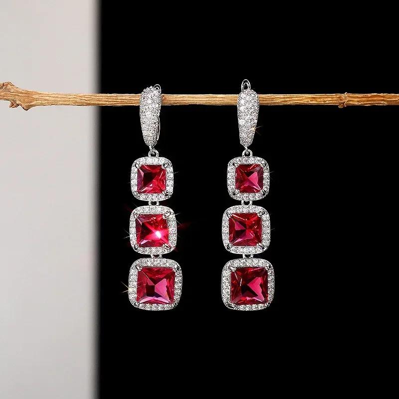 Round Red Water Drop Earrings for Bride's Wedding, Festive Accessories, High-end Jewelry, Birthday Gifts, and Sparkling