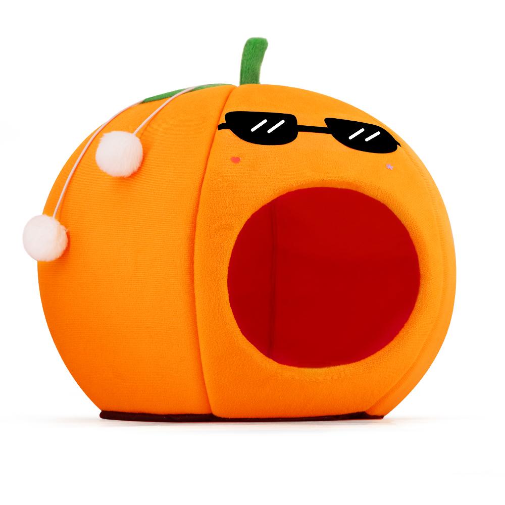 Orange cat bed cute pet cat bed suitable for cats and dogs to keep warm semi-enclosed cat sleeping for all seasons