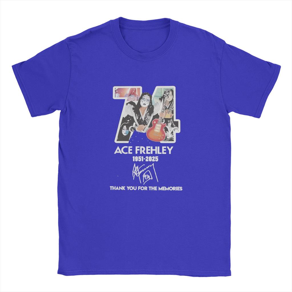 Men Ace Frehley Spaceman Kiss Band  T Shirt  Pure Cotton Tops Vintage Short Sleeve Crewneck Tee Shirt Birthday Gift T-Shirt