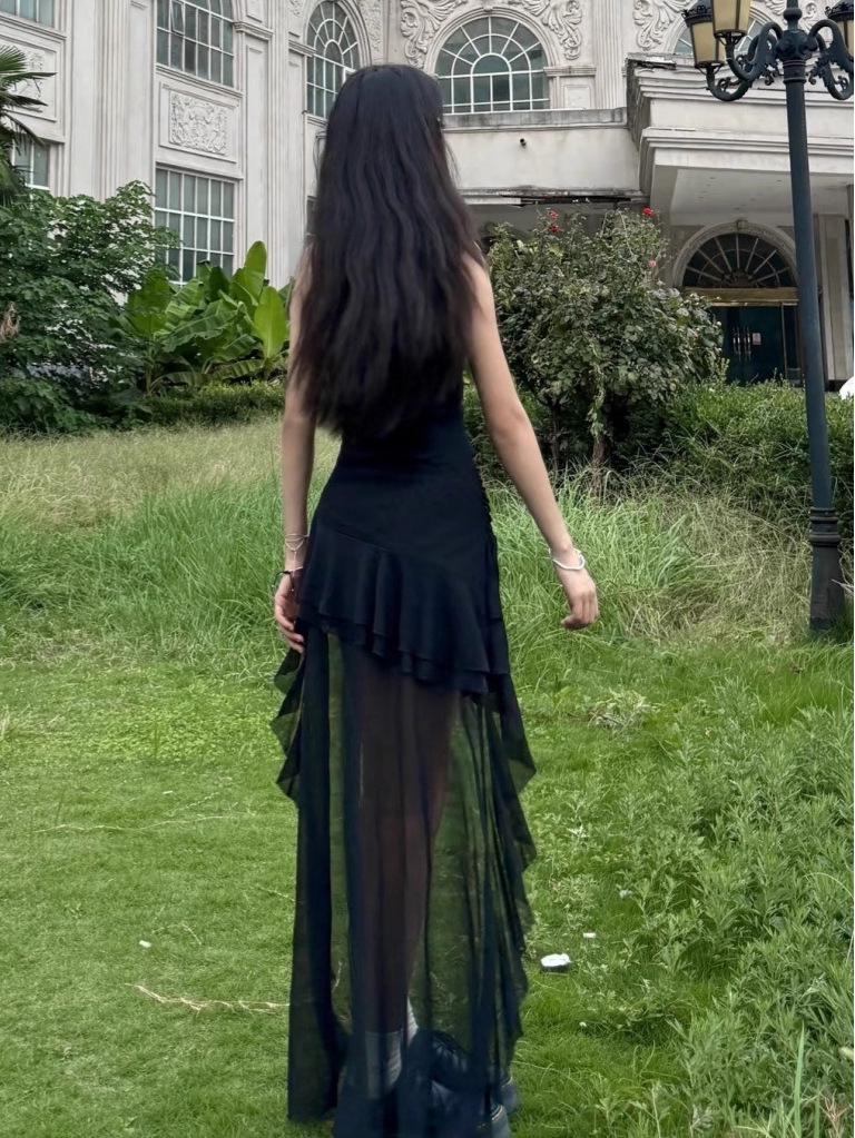 French Ruffle Patchwork Slimming Camisole Dress - Women's Niche Irregular Fairy Skirt
