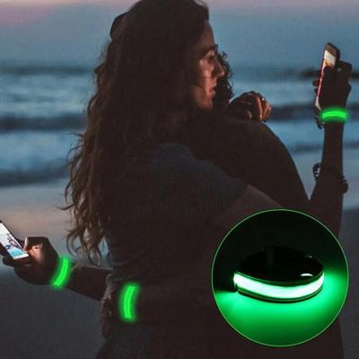 Running Armband Reflective Strips USB Rechargeable Bright Night Light Adjustable LED Band for Cycling Hiking Outdoor Sports Safety Wristband