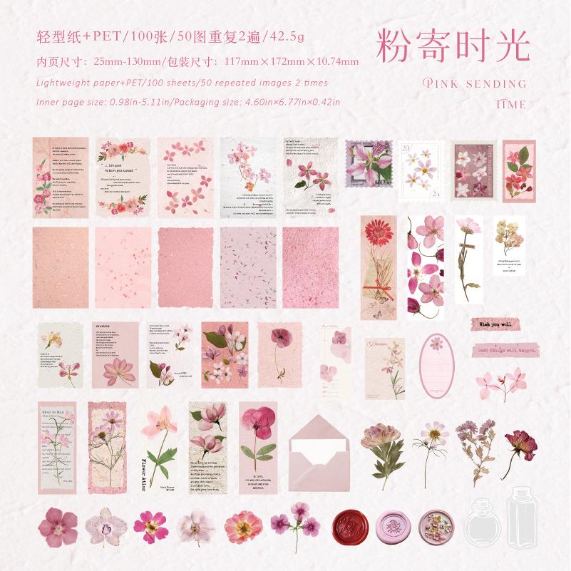 100pcs/lot Memo Pads Material Paper Daily Dried Flower Post Office Junk Journal Scrapbooking Cards Retro Background Decoration