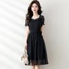 Polka Dot Jacquard Square Neck A-Line Dress