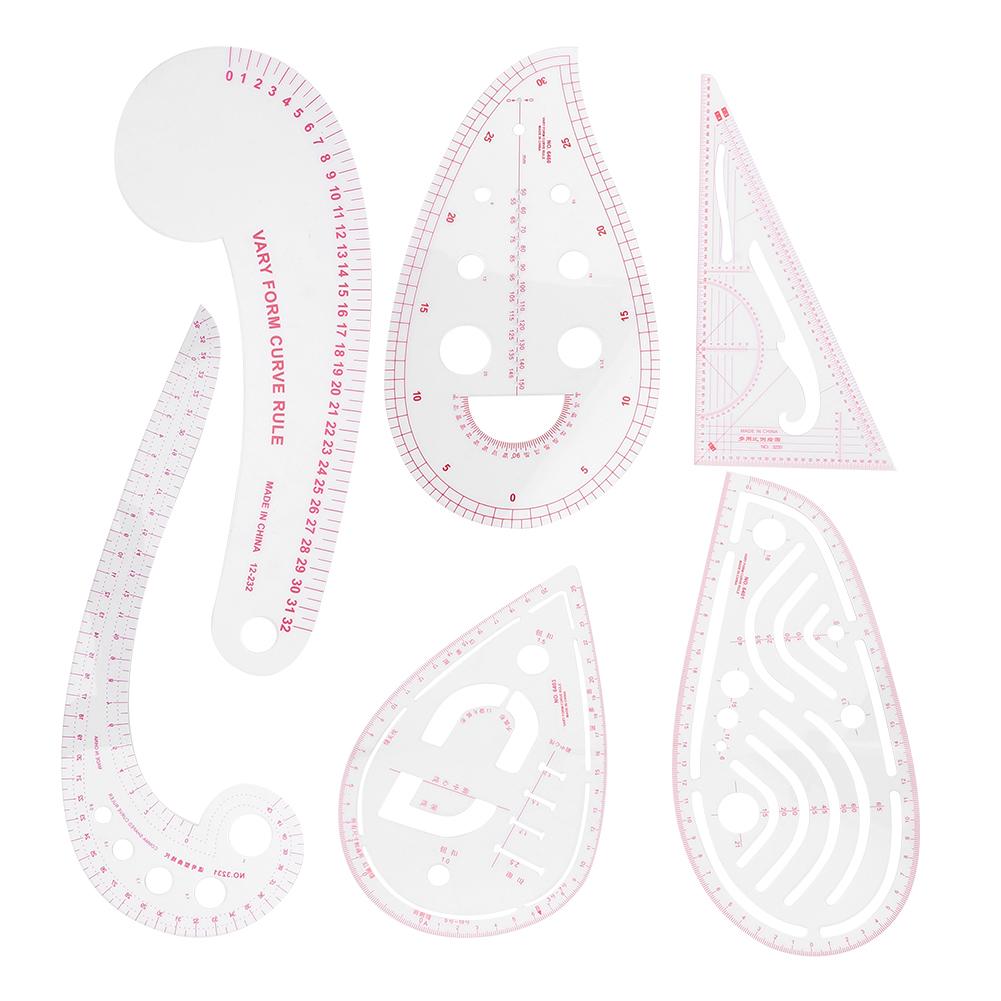 6PCs Clothing Ruler Sewing Tool Set Multifunctional Lightweight Tailor Tools Plastic for Clothing