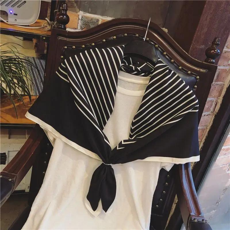 Square Scarf Handmade Shawl Headscarf Curling Geometric Striped Temperament Women'S Professional Square Silk Sunscreen New 90Cm