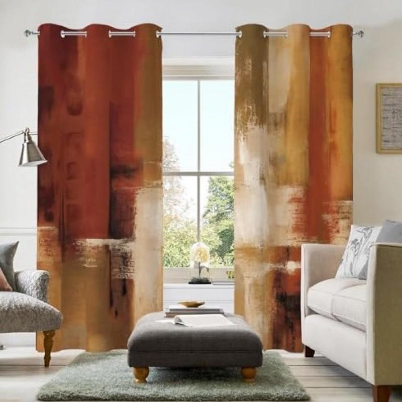 Modern Abstract Rustic Orange Blackout Curtains 2-Pack Living Room Bedroom Decor