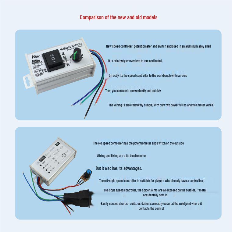 775 Brushed DC Motor Reversible Speed Controller, DC12-24V, 895 RPM, Stepless Adjustment