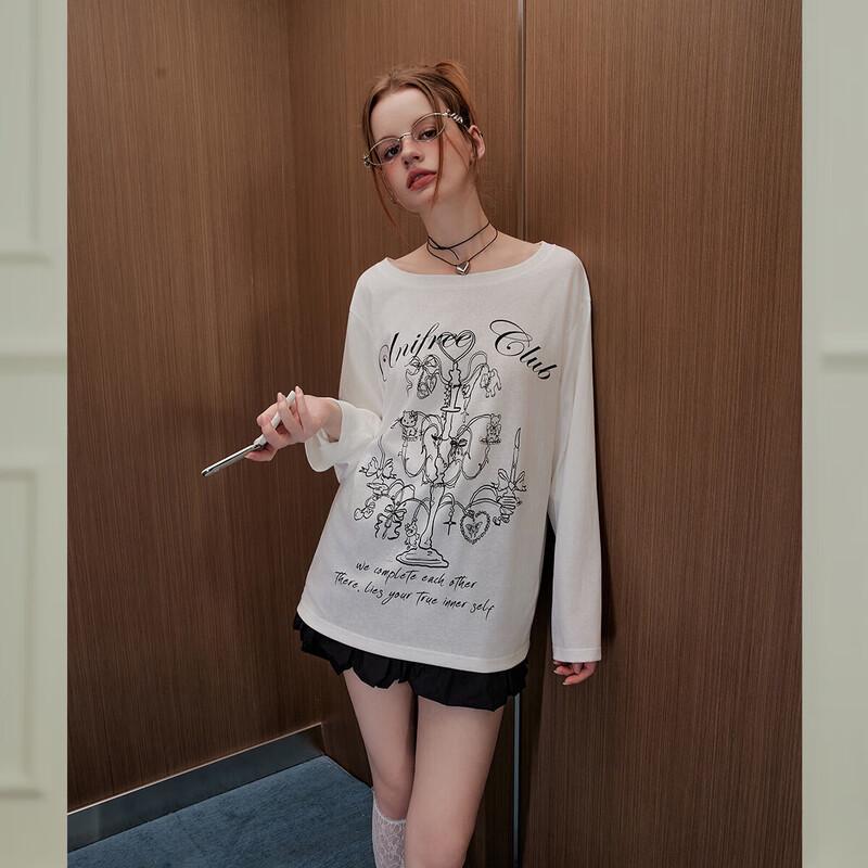UNIFREE Women s Knitted Off-Shoulder Long Sleeve T-Shirt L