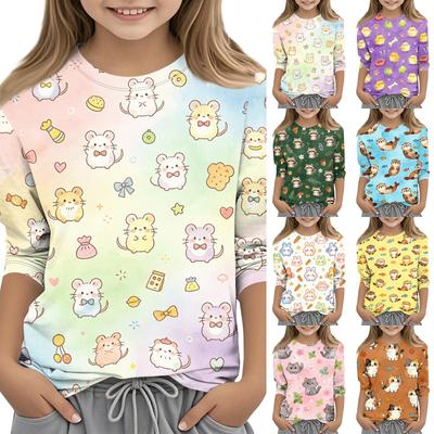 Kids Animal Print Crew Neck Three Quarter Sleeve Casual T Shirt Soft Comfortable Fit Lightweight Fabric Suitable for Everyday Wear