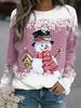 Women's Christmas snowman print long sleeved casual loose T-shirt women