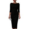 Women's Off-Shoulder Bodycon Midi Dress with Three-Quarter Sleeves and Ruched for Evening Parties