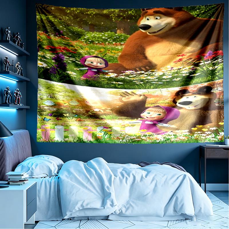 Masha and The Bear Print Tapestry, Lightweight Wall Hanging, for Bedroom, Dorm, Living Room, Home Art Decor - Birthday Christmas Gift for Friends