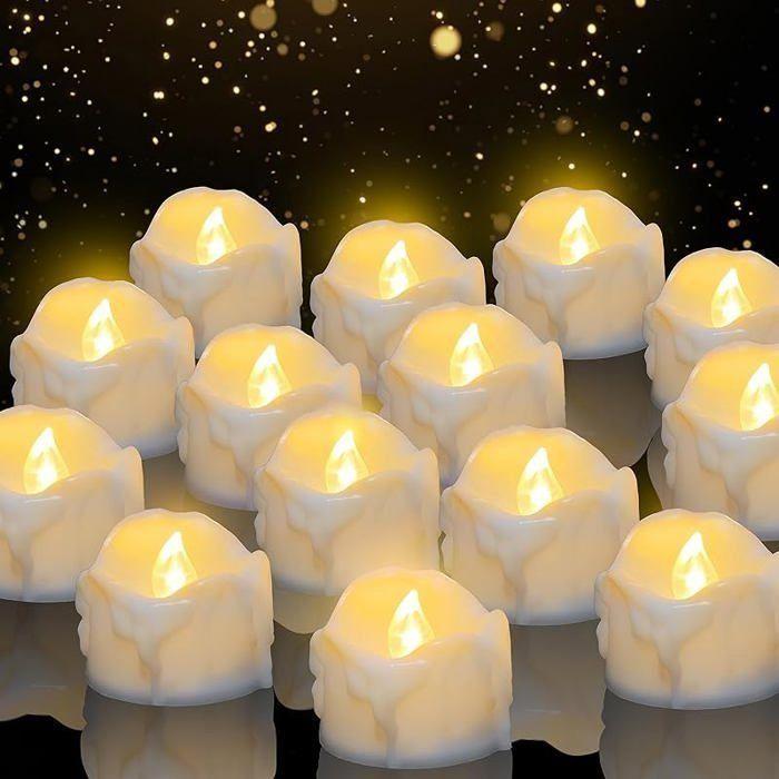 Bougies chauffe-plat LED - AIMOONSA - Lot de 14 - Ø3,6×H3,2 cm - Imitation cire réaliste - Piles CR2032 préinstallées