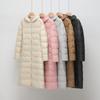 Autumn and Winter Extended Down Jacket 90% White Duck Down Ladies Hooded Wave Line Down Jacket Warm Outdoor Coat