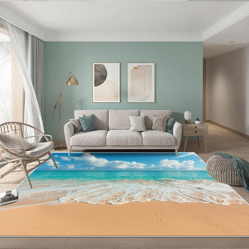 3D Sea Wave Large Rug for Living Room Children Room Sandy Beach Carpet Home Bedroom Creative Kids Room Non-slip Floor Mat Tapete