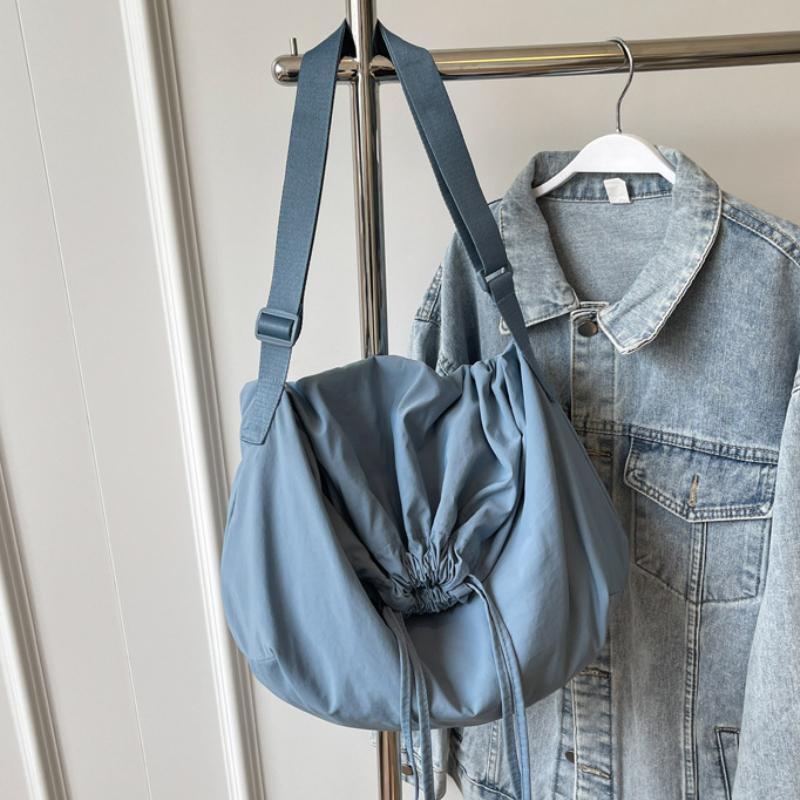 Women Drawstring Shoulder Bag Solid Drawstring Sling Bag Adjustable Strap Lightweight Shopping Bag Girls Outdoor