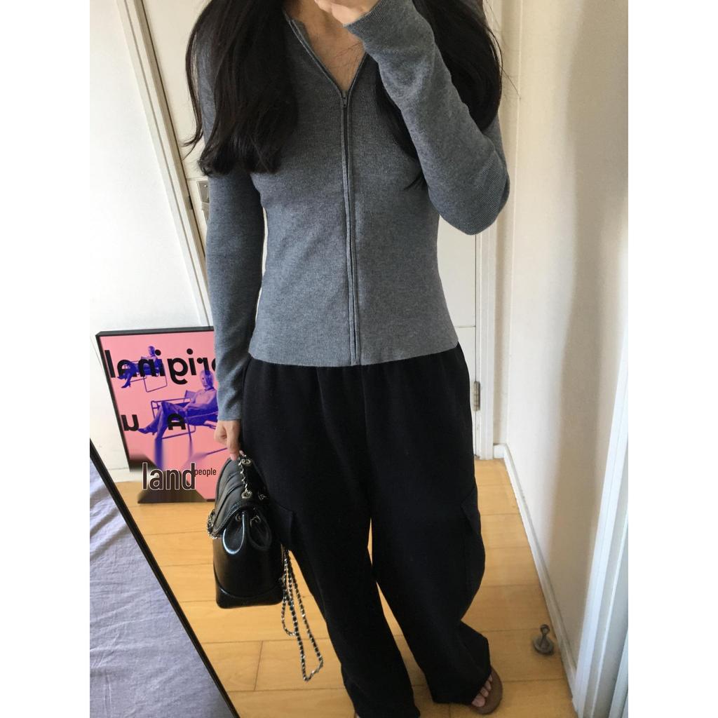 Korean Style Slimming Hooded Knit Zipper Top for Women - Versatile Long-Sleeve Jacket for Spring & Autumn