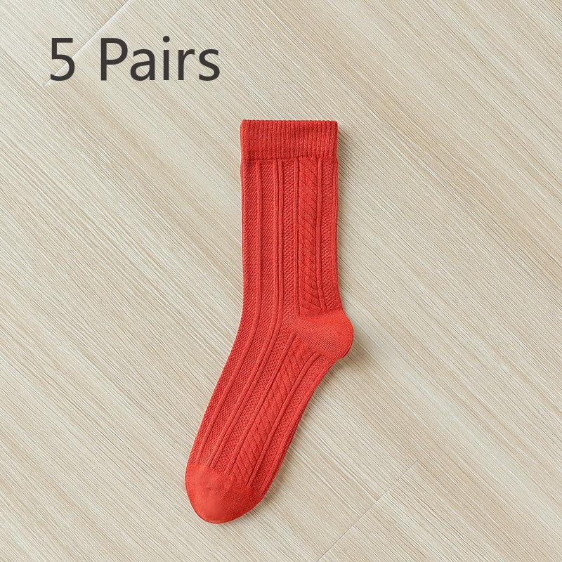 

5 пар женских дезодорирующих антибактериальных впитывающих пот хлопковых носков на весну и осень 5 Pairs красный