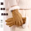 Plush suede gloves women's electric car warm cold windproof driving piled thickened gloves winter