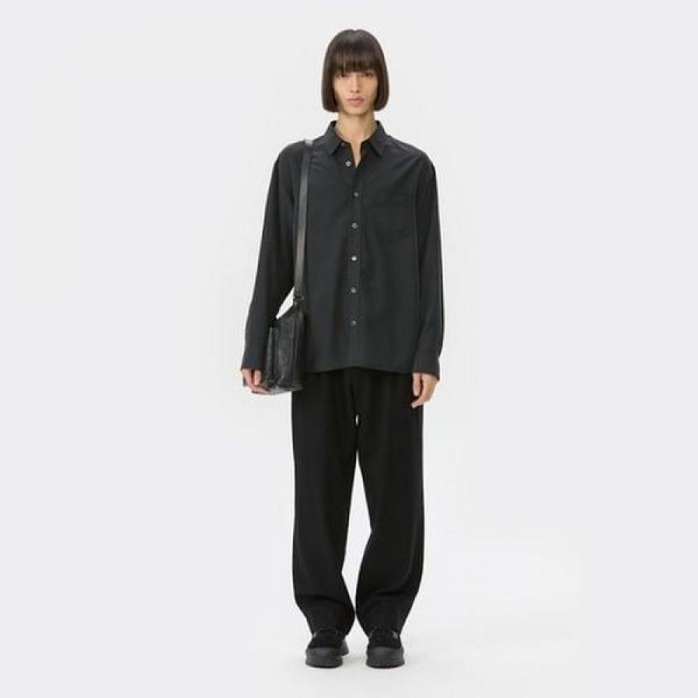 Customellow Relaxed Fit Chest Pocket Rayon Shirt Black Cwsaw25113bkx