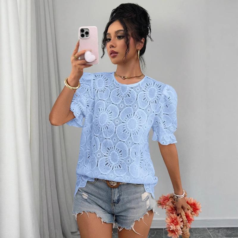IHUASU Women's Fashion Casual O-Neck Short Sleeve  Blouses & Shirts