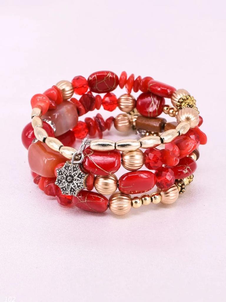 Bohemian Style Vintage Crystal Stone Turquoise Agate Beaded Multi Layer Wrap Bracelet Adjustable Fashion Jewelry Accessory for Women