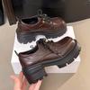 Large Size British Style Small Leather Shoes Women's Autumn 2025 New Versatile Thick Sole Heightening Lace-up Single Shoes Retro Loafer