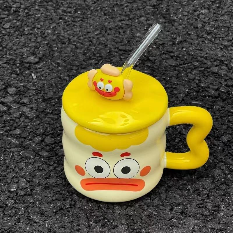 Funny Clown Mug High looking Ceramic Cup with Lid Spoon Couple Drinking Water Cup for Girls Birthday Gift Retro