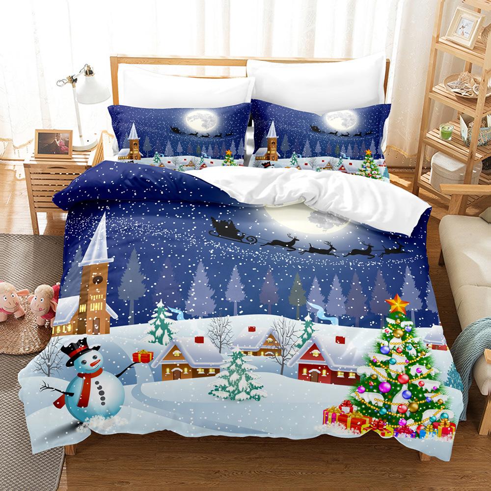 Christmas-Themed 3D Digital Printing Three-Piece Bedding Kit, Snowman Series