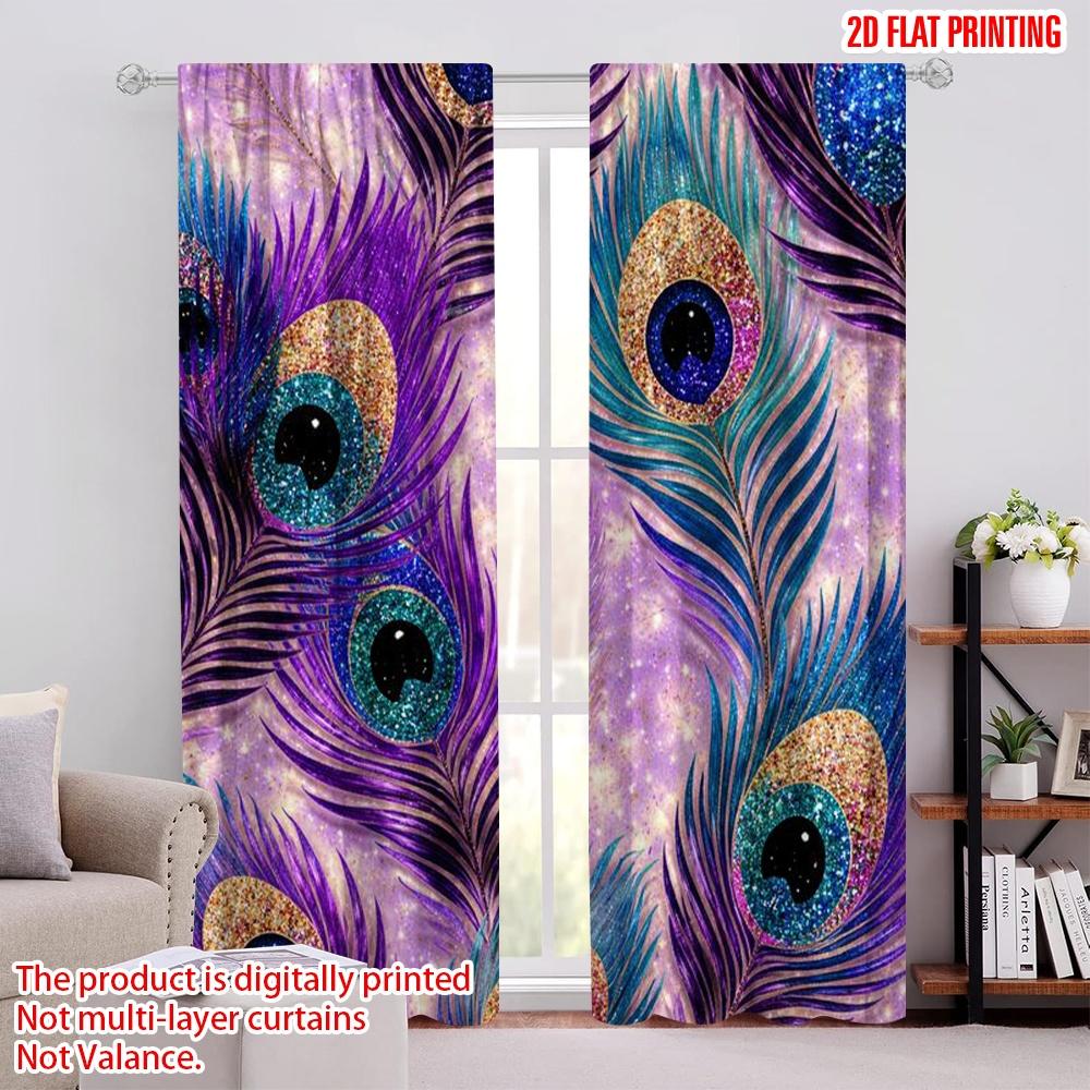 2D Flat Printing 2pcs Curtain Curtain Colorful Peacock Feathers Digital Printed Polyester Drapes Festive Curtains Use for All