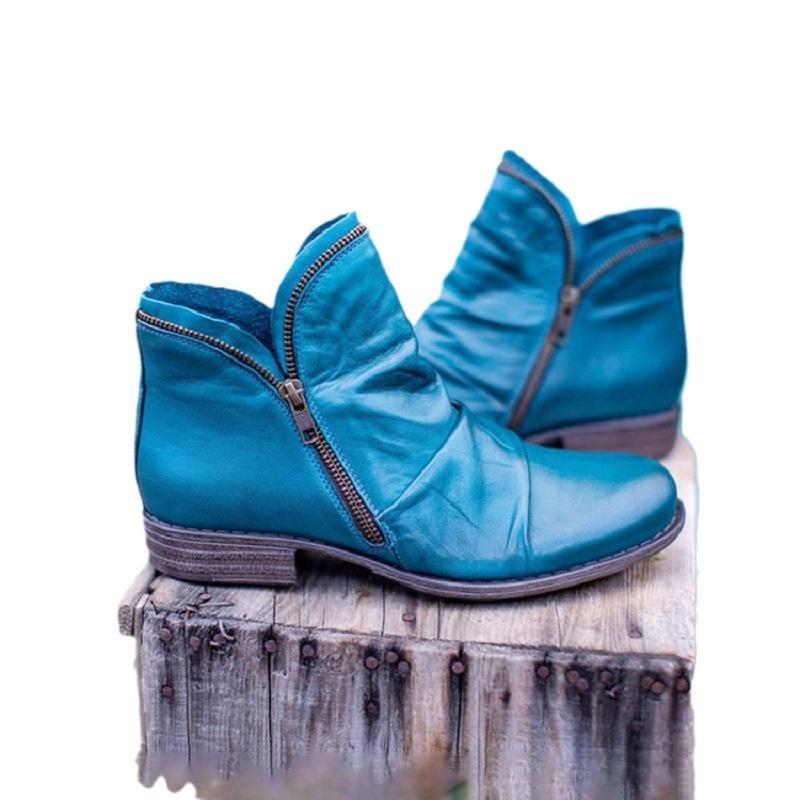 Autumn/Winter New European And American Round Head Square Heel Double Sided Zipper Short Boots For Women In Large Size