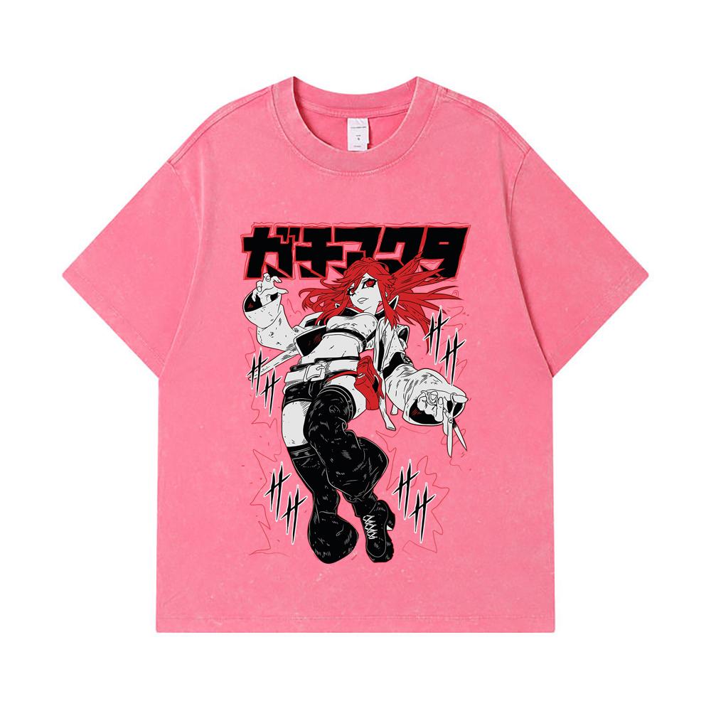 275 GSM Washed T-shirts 100% Cotton Gachiakuta V6 Riyo White Print Unisex Heavy Cotton T Shirt