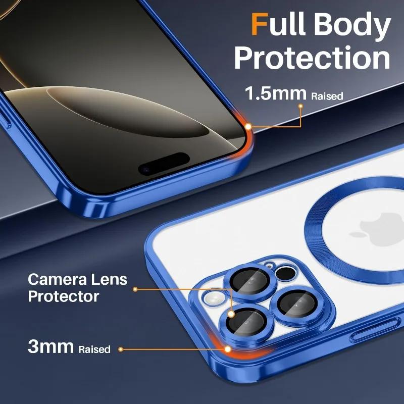 Funda magnética fina anti-amarilleo de lujo diseñada para iPhone 16 15 14 Plus 13 12 11 Pro Max Funda para MagSafe Cubierta de carga inalámbrica