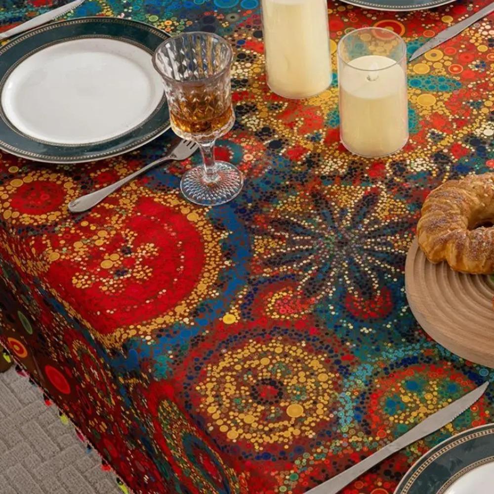 Decorative Waterproof Color Printed Tablecloth Scratch Resistant Anti-fouling Table Linen with Tassel Table Runner Dining Table